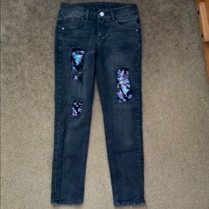 Girls sequins embroidered black jeans